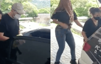 Enquanto a infiel vai no camburão, proprietário do Vitória vai no banco da viatura para o IML