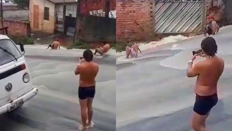 Moradores fazem ladeira de tobogan durante chuva em Manaus; vídeo