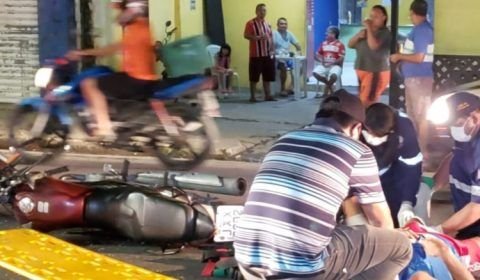 Motociclista quebra a perna em acidente violento em Manaus
