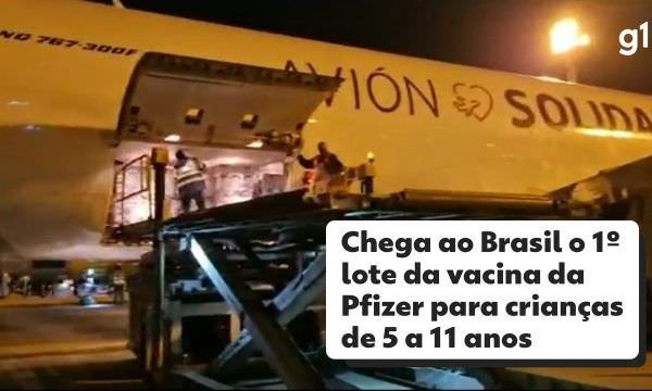 Brasil recebe 1º lote de vacinas da Pfizer para crianças de 5 a 11 anos