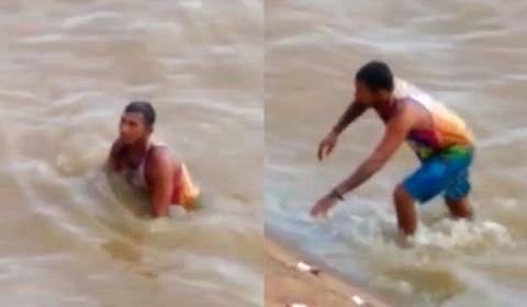 Suspeito de roubar celular se joga no rio com medo de ser espancado no Amazonas; vídeo