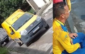 Funcionário dos Correios sofre roubo de carro, cai e bate cabeça por culpa de assaltantes; veja vídeo