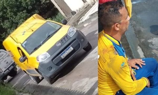 Funcionário dos Correios sofre roubo de carro, cai e bate cabeça por culpa de assaltantes; veja vídeo