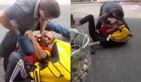Homem pega comida à força de entregador após agredí-lo em frente a hospital em Manaus; vídeos