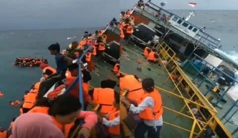 ‘Igual ao Titanic!’: navio afunda empinado e passageiros da Indonésia fazem salto mortal; veja vídeo
