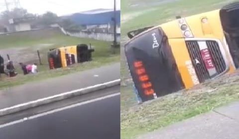 Amarelinho capota e deixa feridos durante forte chuva em Manaus; veja vídeos