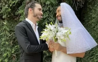 Gil do Vigor surge vestido de noiva para casar com Fiuk: “Tão feliz”