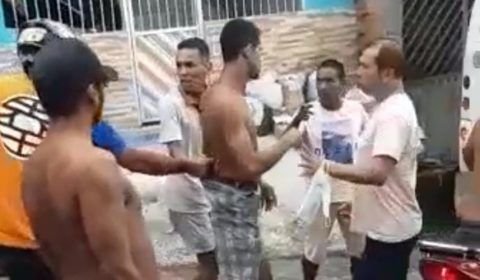 Vídeo mostra suspeito de assaltos levando pauladas no Novo Aleixo em Manaus; ASSISTA