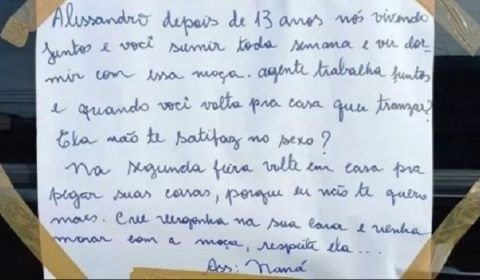 Após traição mulher deixa bilhete ao marido:“Crie vergonha na cara”