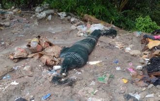 Vídeo: corpo enrolado em uma rede é encontrado em lixeira viciada de Manaus