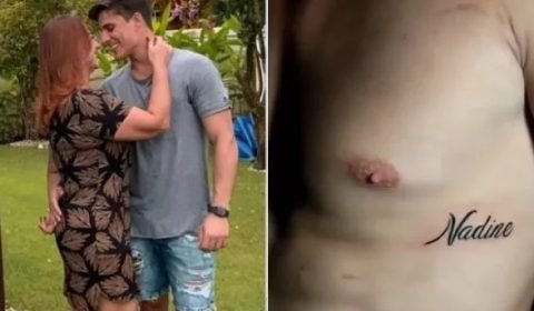 Vídeo: Tiago Ramos tatua nome da ex-namorada, Nadine, mãe de Neymar
