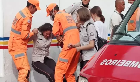 Alunos são socorridos, vítimas de vazamento de gás