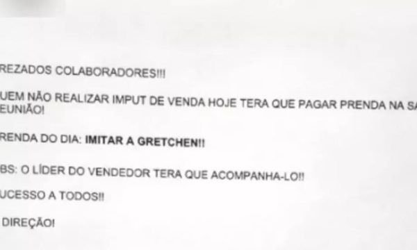 Funcionários são indenizados em R$ 150 mil por não baterem meta e serem obrigados a dançar Gretchen