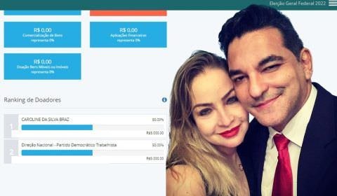 Com R$6,7 milhões, Carol Braz manda apenas R$5 mil ao namorado para estadual
