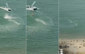 Vídeo: PM pula de helicóptero no mar, nada e captura suspeito de furto
