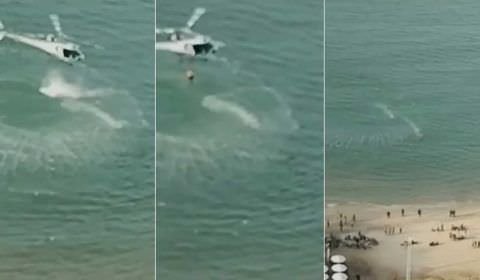 Vídeo: PM pula de helicóptero no mar, nada e captura suspeito de furto