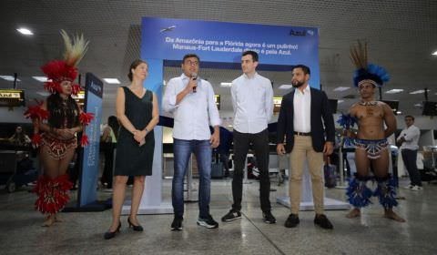 Wilson Lima destaca avanços no turismo do AM durante inauguração do voo da Azul