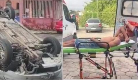 Perseguição termina com carro de suspeitos capotado na Zona Norte