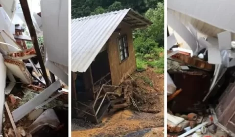 Deslizamento de terra destrói pousada em cidade