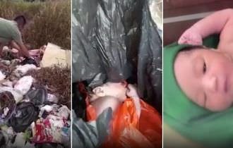 Bebê recém-nascido é encontrado se mexendo dentro de sacola de lixo na Indonésia; veja vídeo