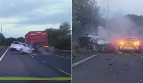 Jovem 'despedaça' carro ao colidir com caminhão a mais de 160 km/h durante perseguição policial