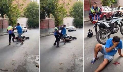Taxista cai duro no chão após ser nocauteado por guarda de trânsito