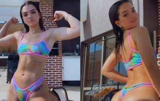 Mel Maia posa de biquíni, e corpo musculoso da atriz choca a web: 'Ela tá enorme'