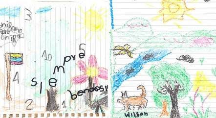 Desenhos das crianças colombianas resgatadas lembram o cachorro Wilson, ainda desaparecido
