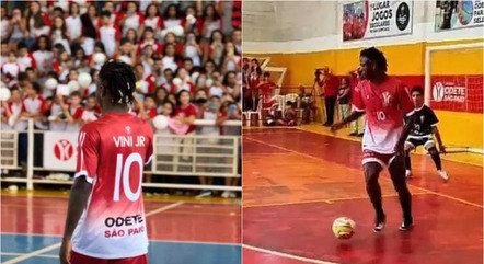 Vini Jr. bate bola em colégio onde estudou em São Gonçalo; aluna viraliza por ter faltado