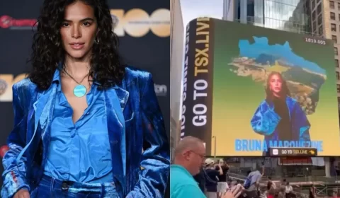 Protagonista brasileira de Hollywood, Bruna Marquezine estampa telão na Times Square