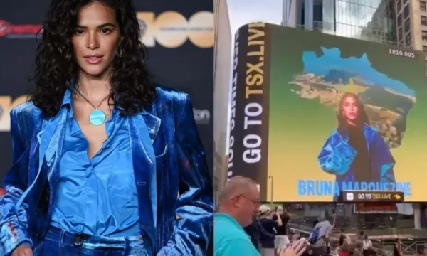 Protagonista brasileira de Hollywood, Bruna Marquezine estampa telão na Times Square