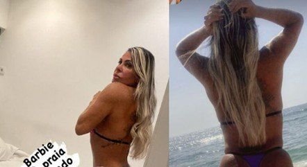 Após ficar loira, Gretchen exibe corpão ao posar com biquíni de fita