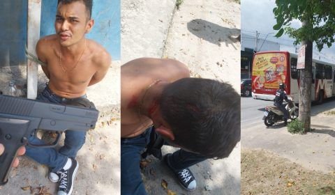 Homem é detido com faca e revólver durante assalto em ônibus de Manaus