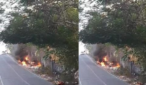 Vegetação pega fogo no bairro Parque 10