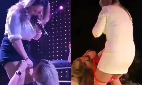 Urgente: cantora viraliza ao coar cachaça na calcinha para fãs no palco